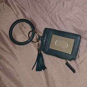 Keyring wallet wristlet with tassles blue/green